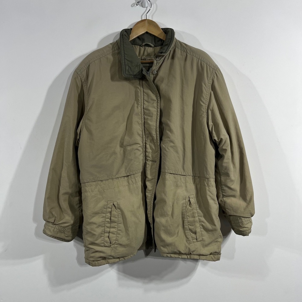 LL Bean VTG 90s Insulated Field Jacket Chore Barn Coat Utility Womens Large Tan